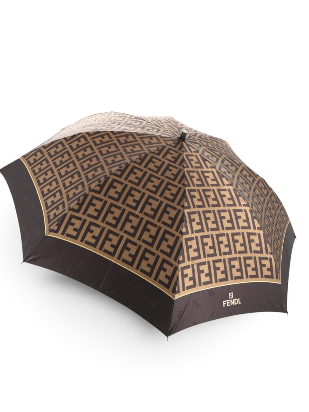 Fendi Zucca FF Monogram Folding Umbrella Brown Black Vintage + COA
